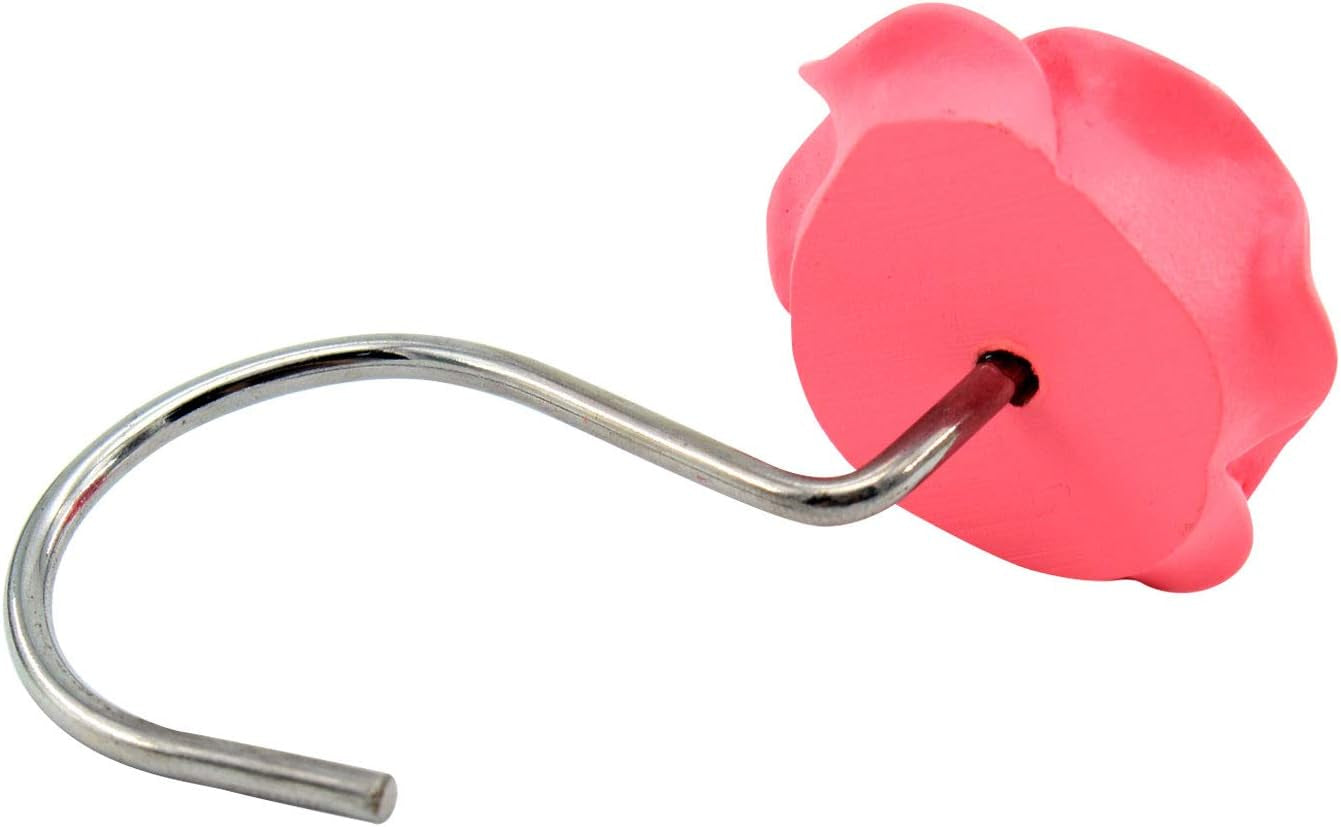 Shower Curtain Hooks, Home Decorative Rustproof Shower Curtain Hooks Resin Rose Flower Shower Hooks Rings for Bathroom Shower Rods Curtains,Set of 12 Hooks (Pink)
