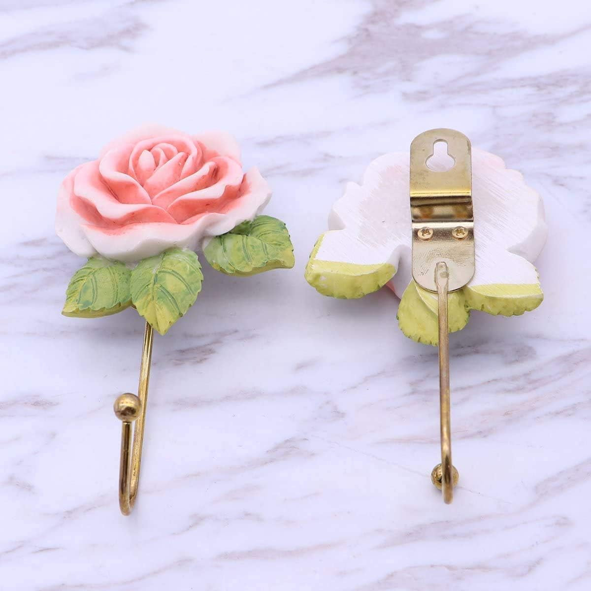 Rose Resin Wall Hooks (3pc) - Wall Mounted Creative Flower Iron Hook for Hanging Coat/Hat/Key/Towel/Handbag