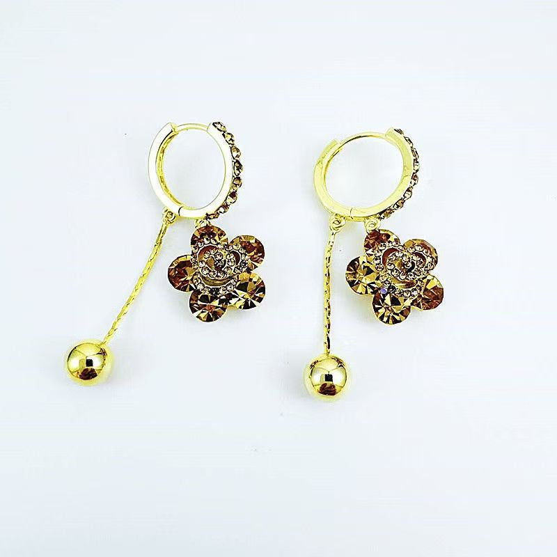 Brown Crystal Rose Earrings for Women