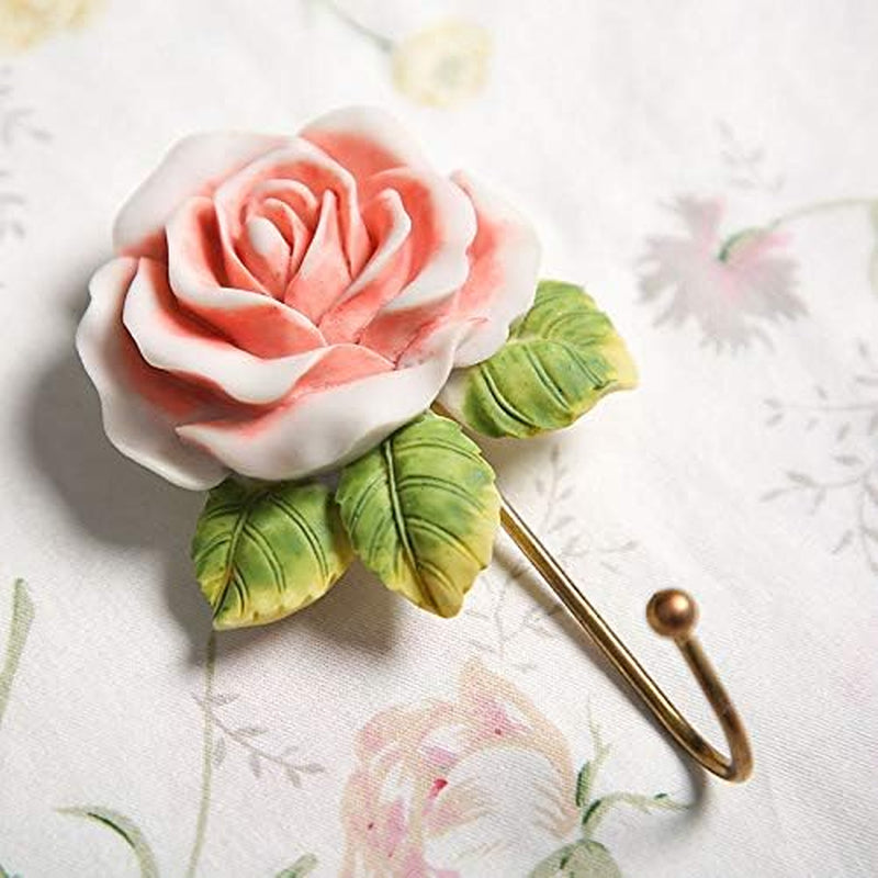 Rose Resin Wall Hooks (3pc) - Wall Mounted Creative Flower Iron Hook for Hanging Coat/Hat/Key/Towel/Handbag