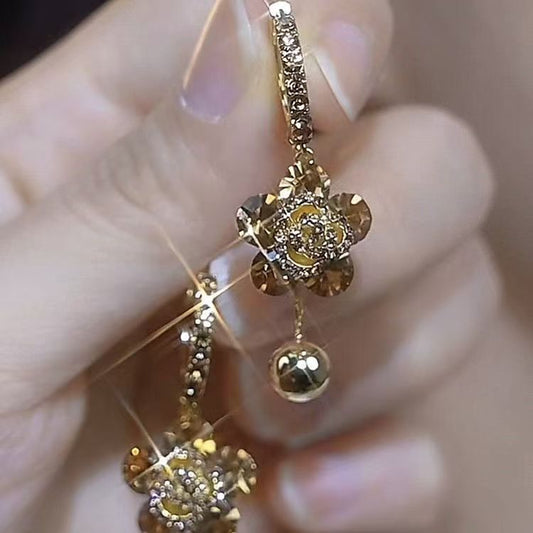 Brown Crystal Rose Earrings for Women