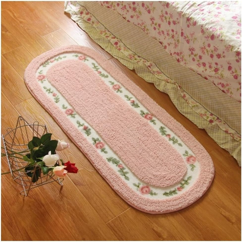 Beautiful Rose Flower Area Rugs for Living Room Bedroom Bathroom Rugs Bath Mat Super Soft Non Slip Absorbent Floral Style Nice Pink 17.71 X 49.21 Inch