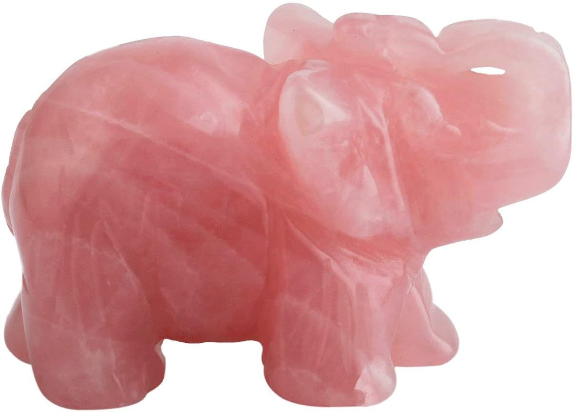 1.5 Inch Rose Quartz Elephant Figurine, Healing Stone Elephant with Trunk up Good Luck Desk Decor for Office Home