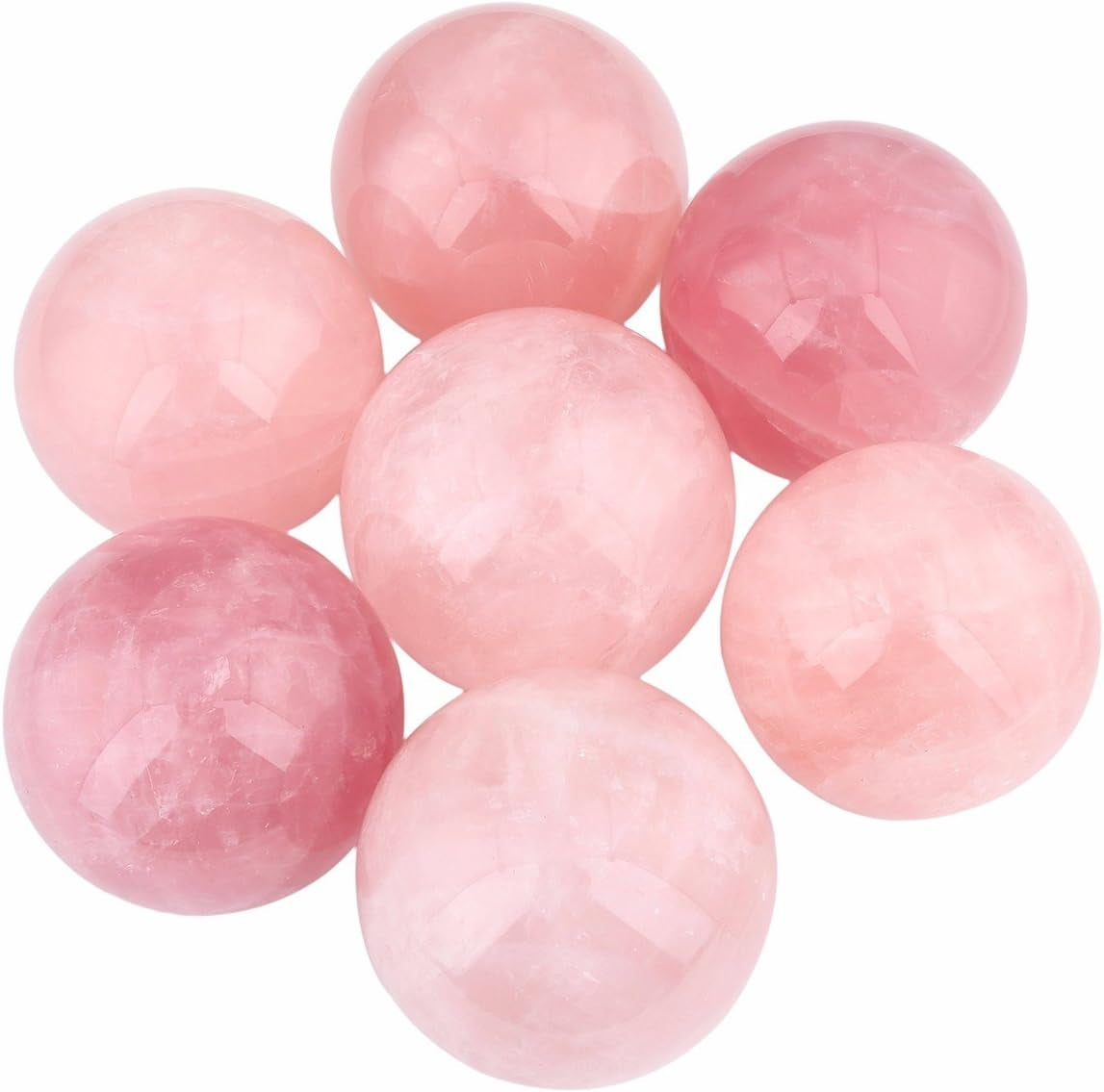 Natural Rose Quartz Crystal Ball with Wood Stand, Healing Crystals Sphere Sculpture Home Decoration, 2.15"-2.35"