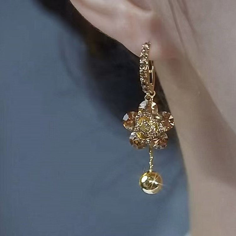 Brown Crystal Rose Earrings for Women