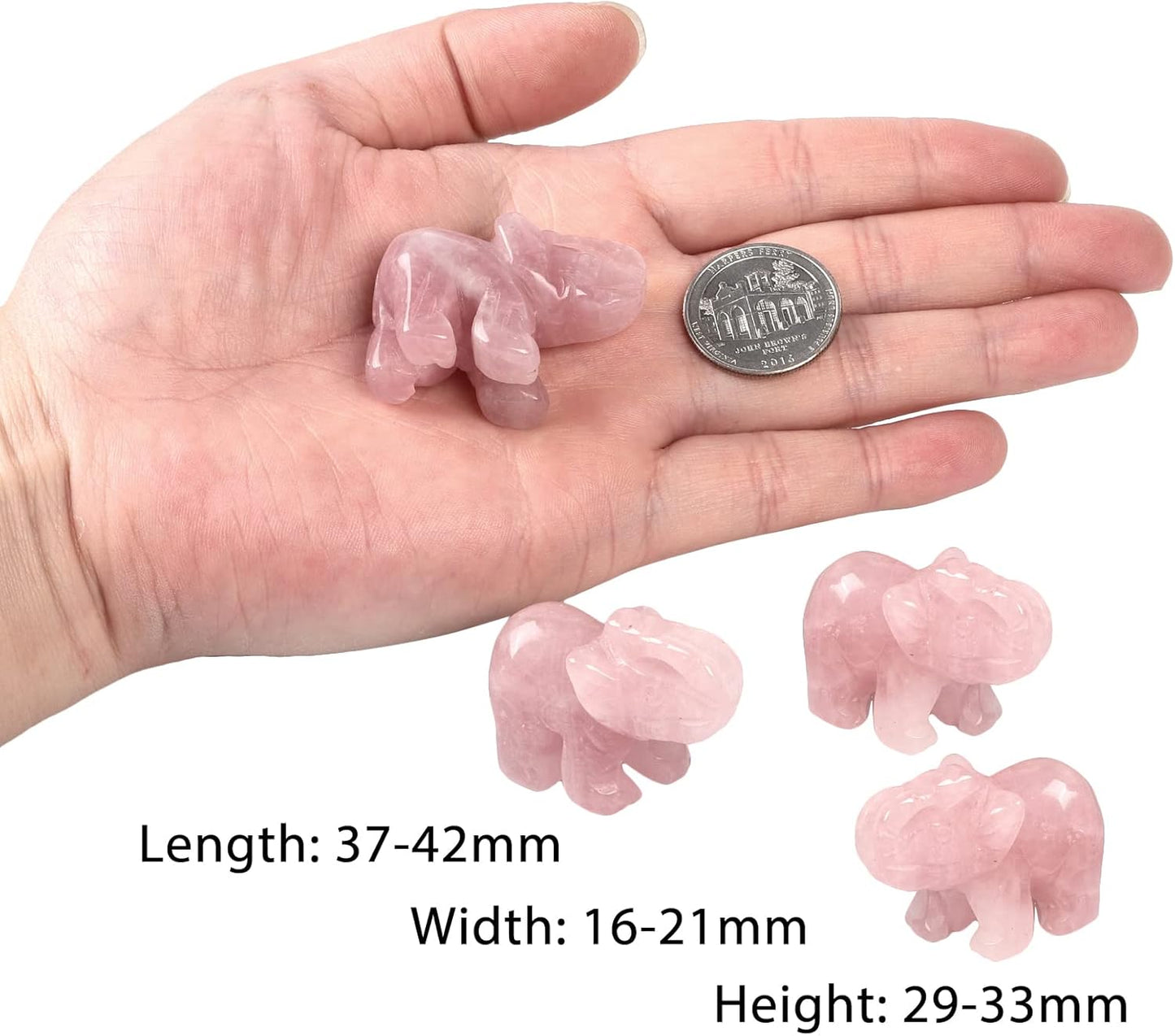 1.5 Inch Rose Quartz Elephant Figurine, Healing Stone Elephant with Trunk up Good Luck Desk Decor for Office Home