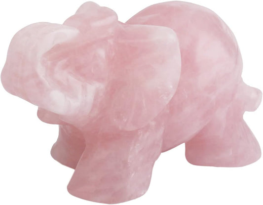 1.5 Inch Rose Quartz Elephant Figurine, Healing Stone Elephant with Trunk up Good Luck Desk Decor for Office Home