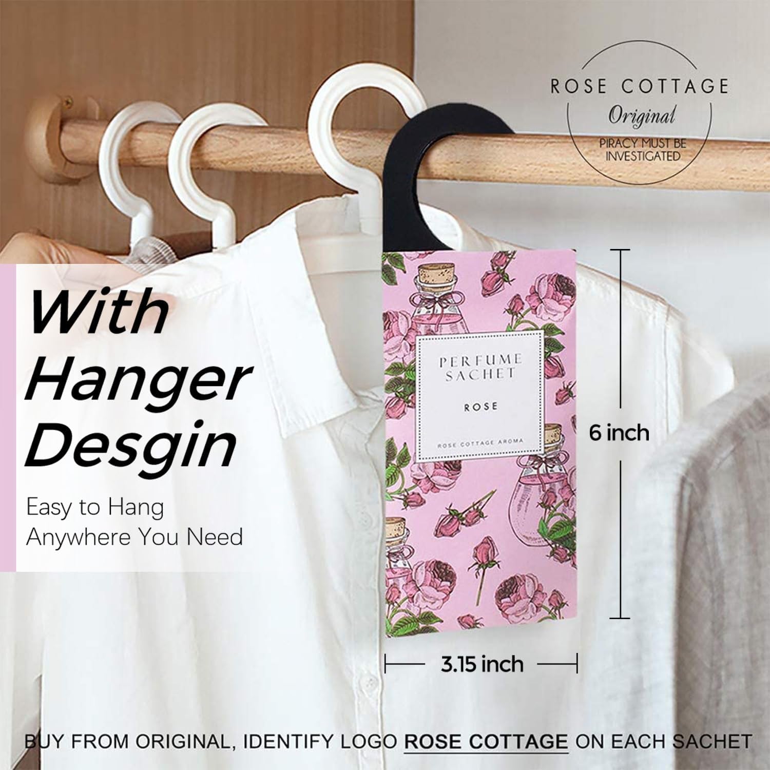Rose Hanging Closet Deodorizer/Air Freshener (12pk/Long Lasting Scented Sachets)