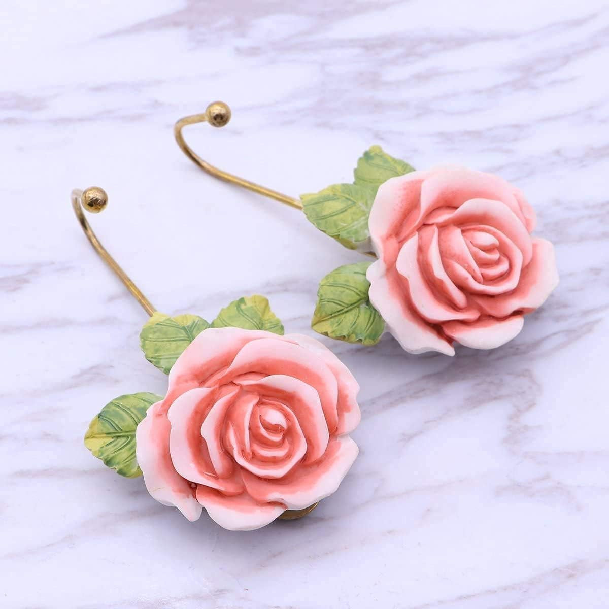 Rose Resin Wall Hooks (3pc) - Wall Mounted Creative Flower Iron Hook for Hanging Coat/Hat/Key/Towel/Handbag