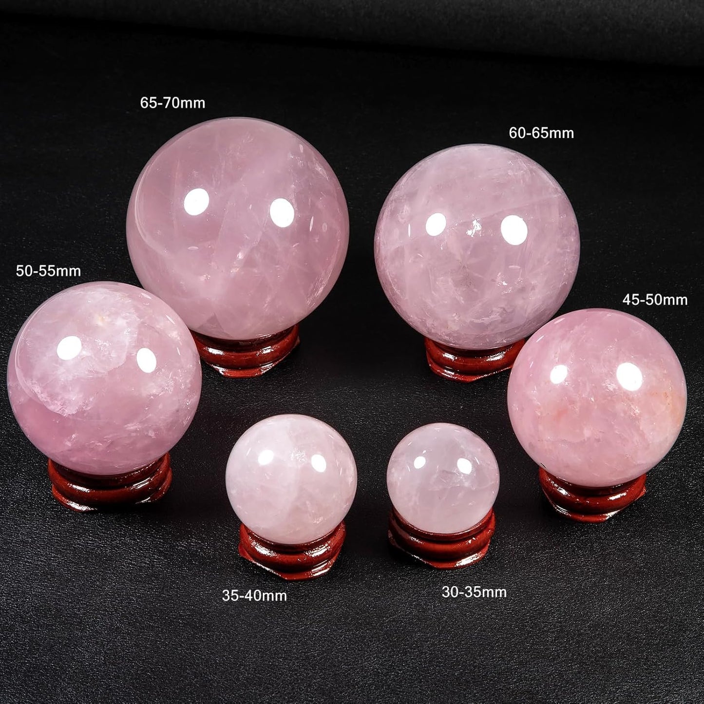Natural Rose Quartz Crystal Ball with Wood Stand, Healing Crystals Sphere Sculpture Home Decoration, 2.15"-2.35"